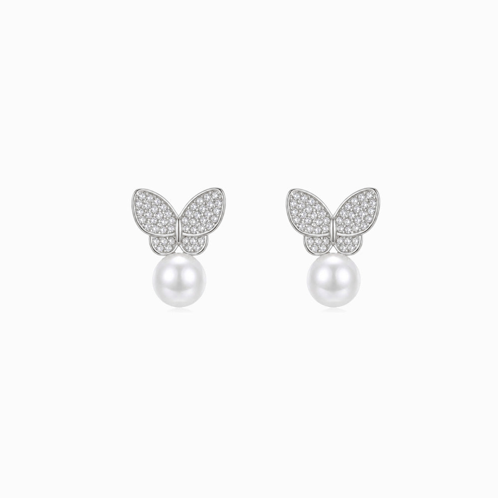Brincos Borboleta com Péroal em Aço Inoxidável 17x13mm