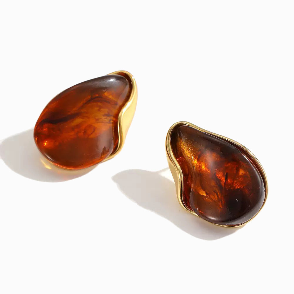 Brincos Elegantes em Aço Inoxidável e Resina 31x22mm