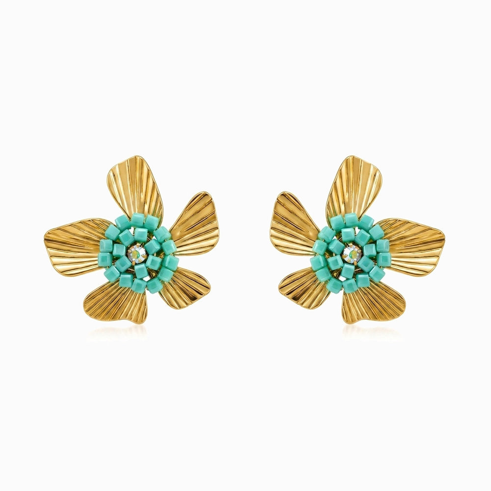 Brincos Flor com Cristal em Aço Inoxidável 33x33mm