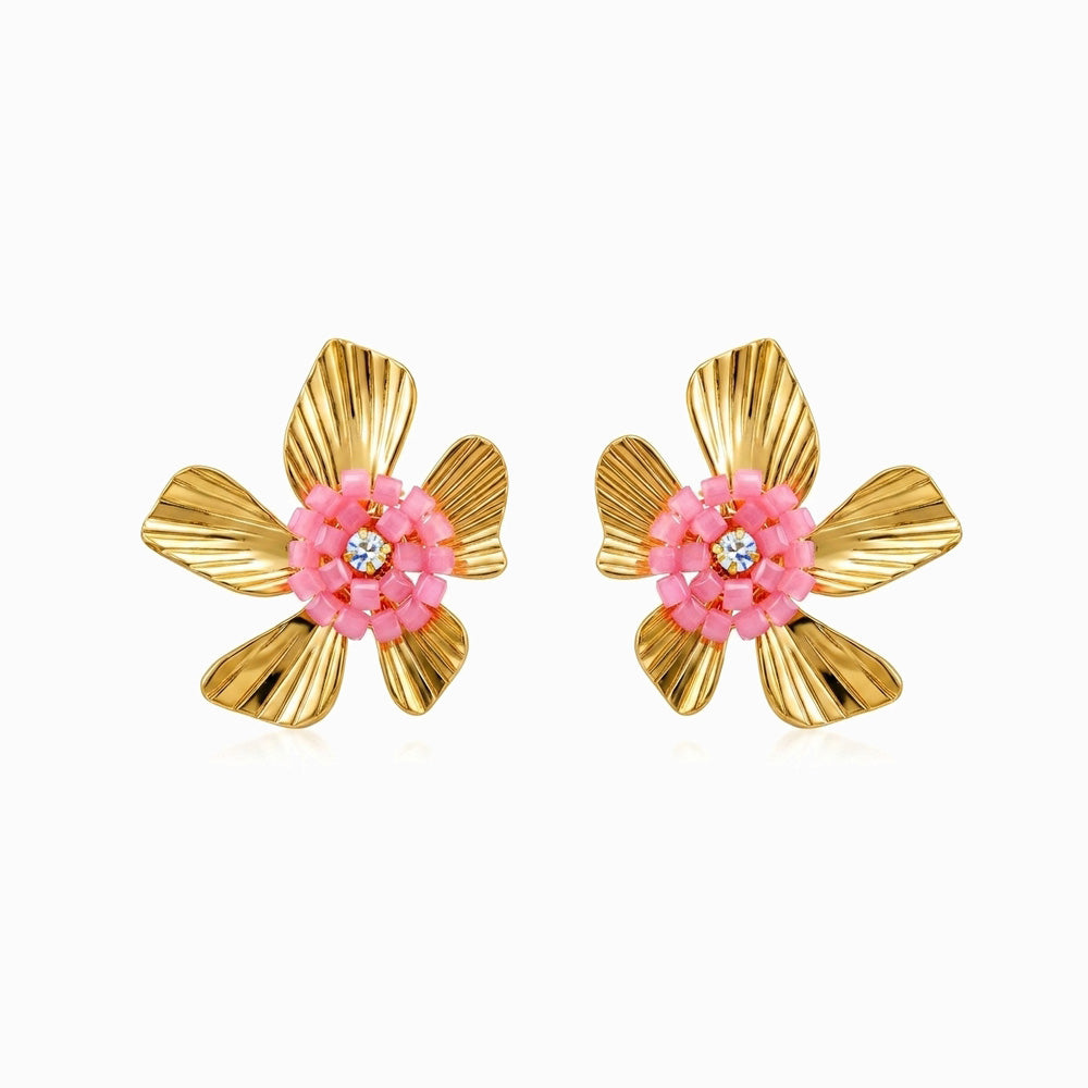 Brincos Flor com Cristal em Aço Inoxidável 33x33mm