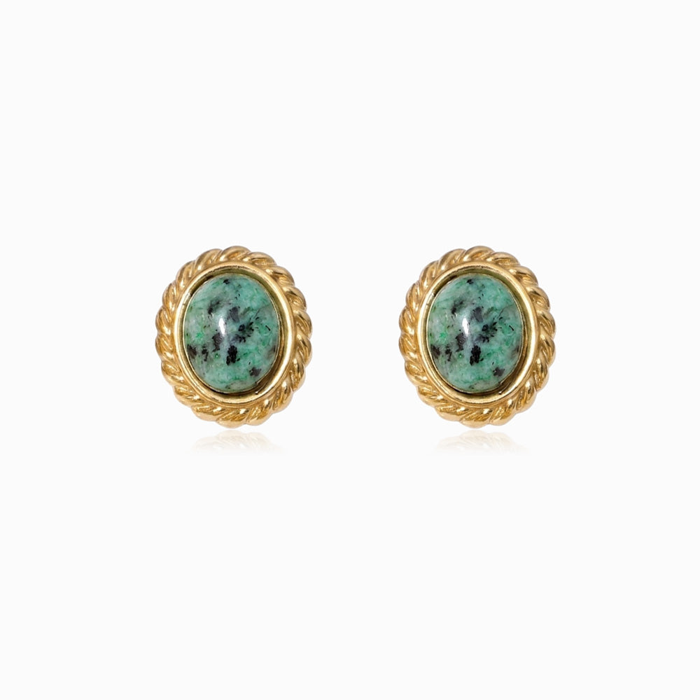 Brincos Vintage com Pedra Natural em Aço Inoxidável 16x14mm