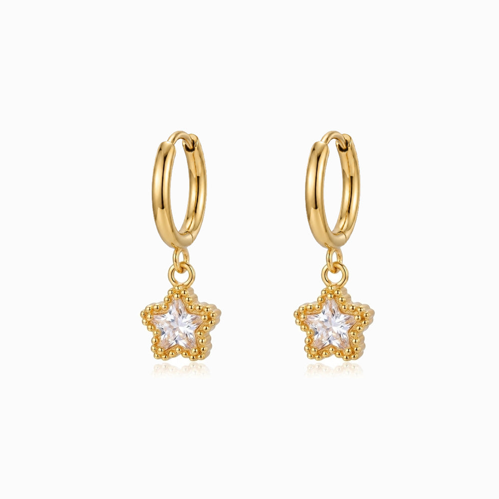 Brincos de Argola com Estrela em Aço Inoxidável
