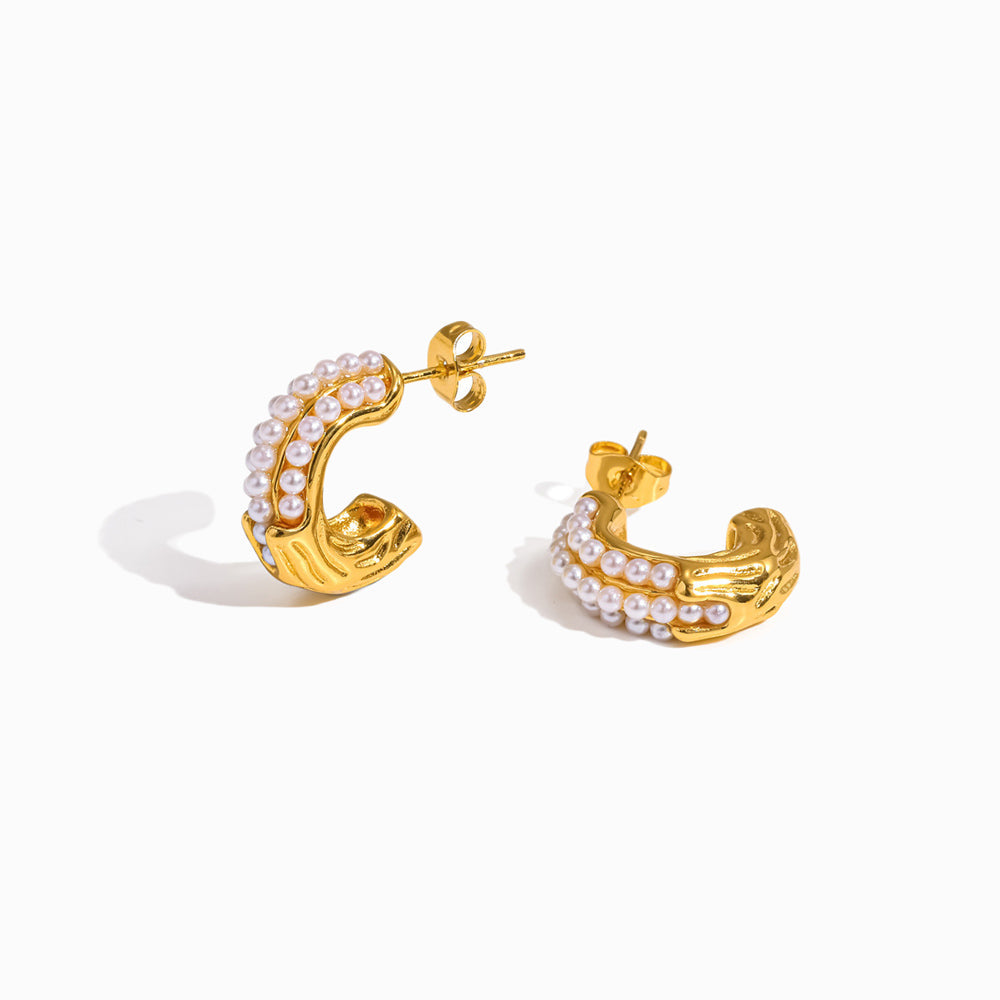 Brincos de Argola com Pérolas em Aço Inoxidável 18x13mm
