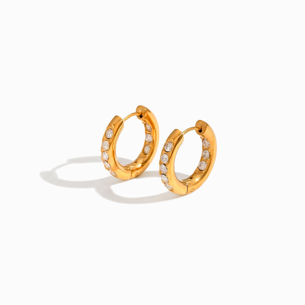 Brincos de Argola com Zircónia em Aço Inoxidável 20x20mm
