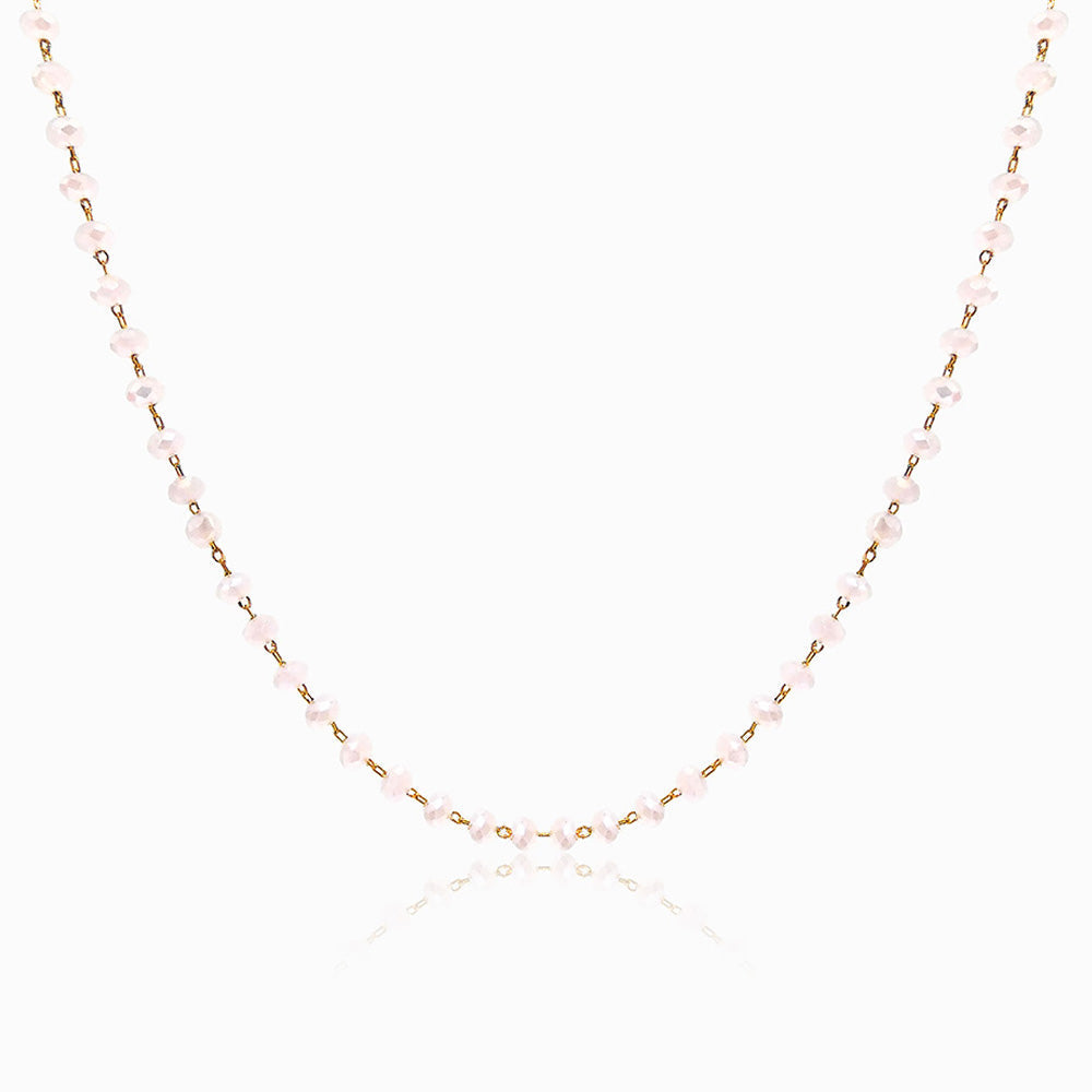 Colar com Cristal Rosa em Aço Inoxidável