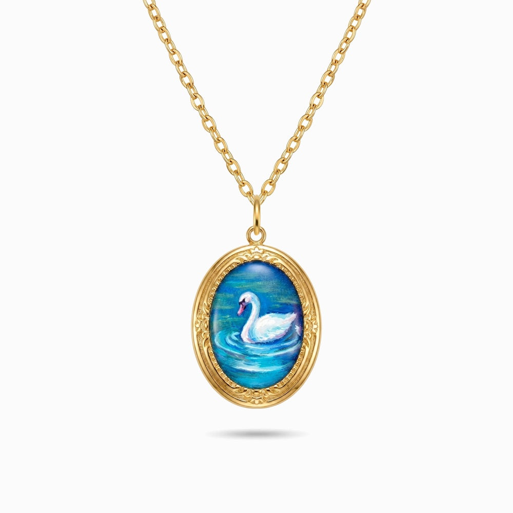 Colar Cisne Branco em Aço Inoxidável
