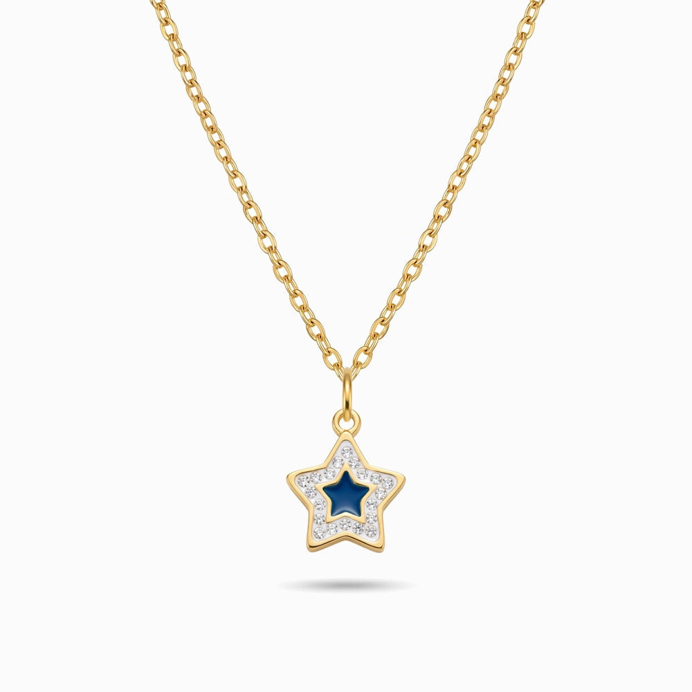 Colar Estrela com Brilhantes em Aço Inoxidável