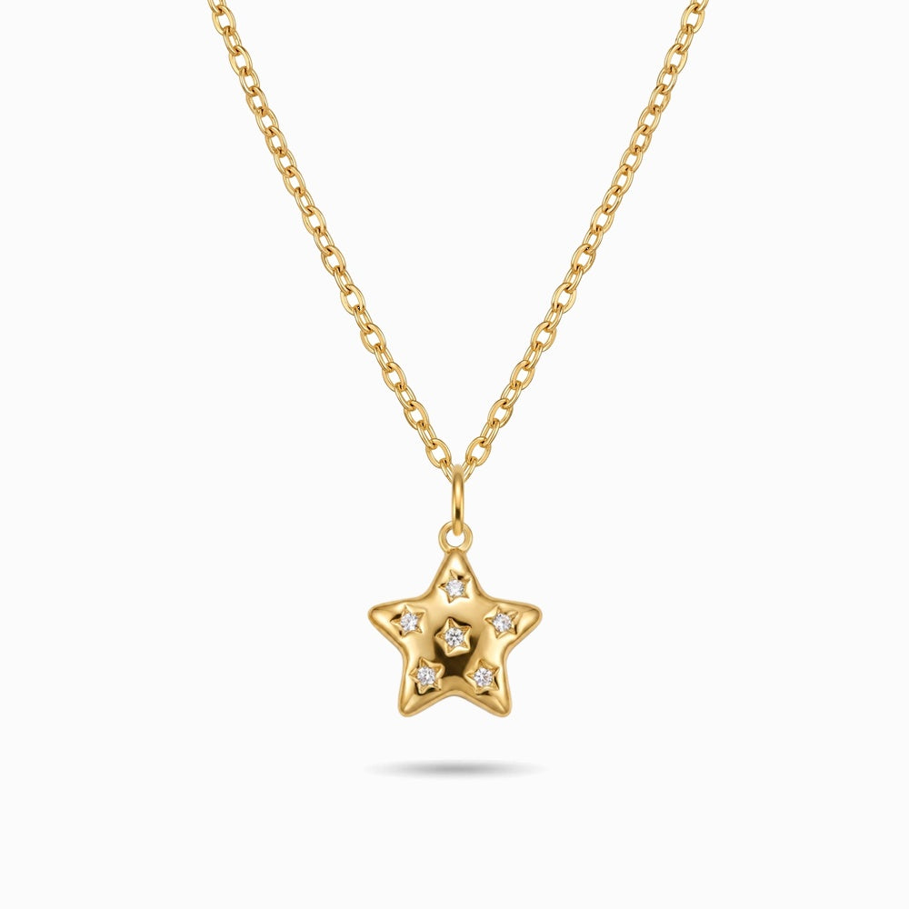 Colar Estrela com Brilhantes em Aço Inoxidável