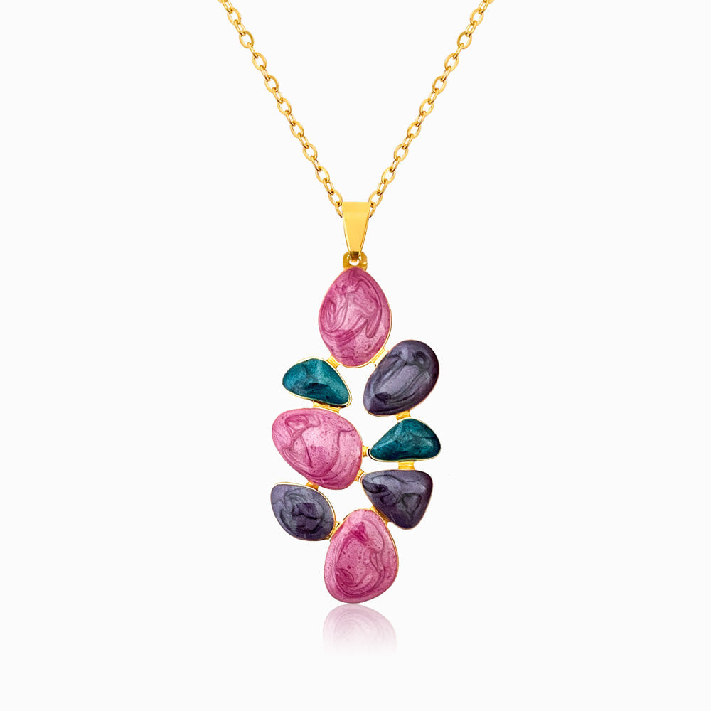 Colar Folha Colorida em Aço Inoxidável e Esmalte