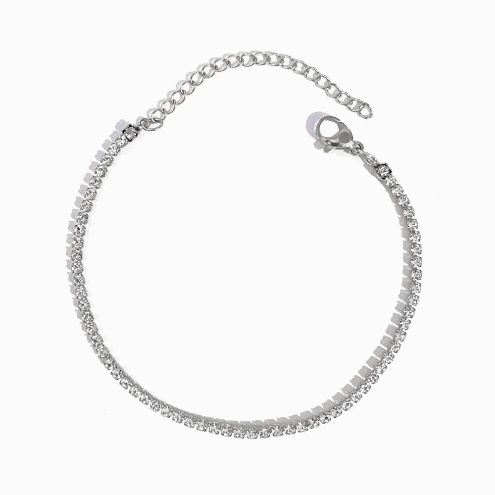 Pulseira de Pé com Brilhantes em Aço Inoxidável