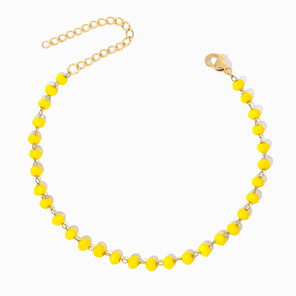 Pulseira de Pé com Cristal Amarelo em Aço Inoxidável