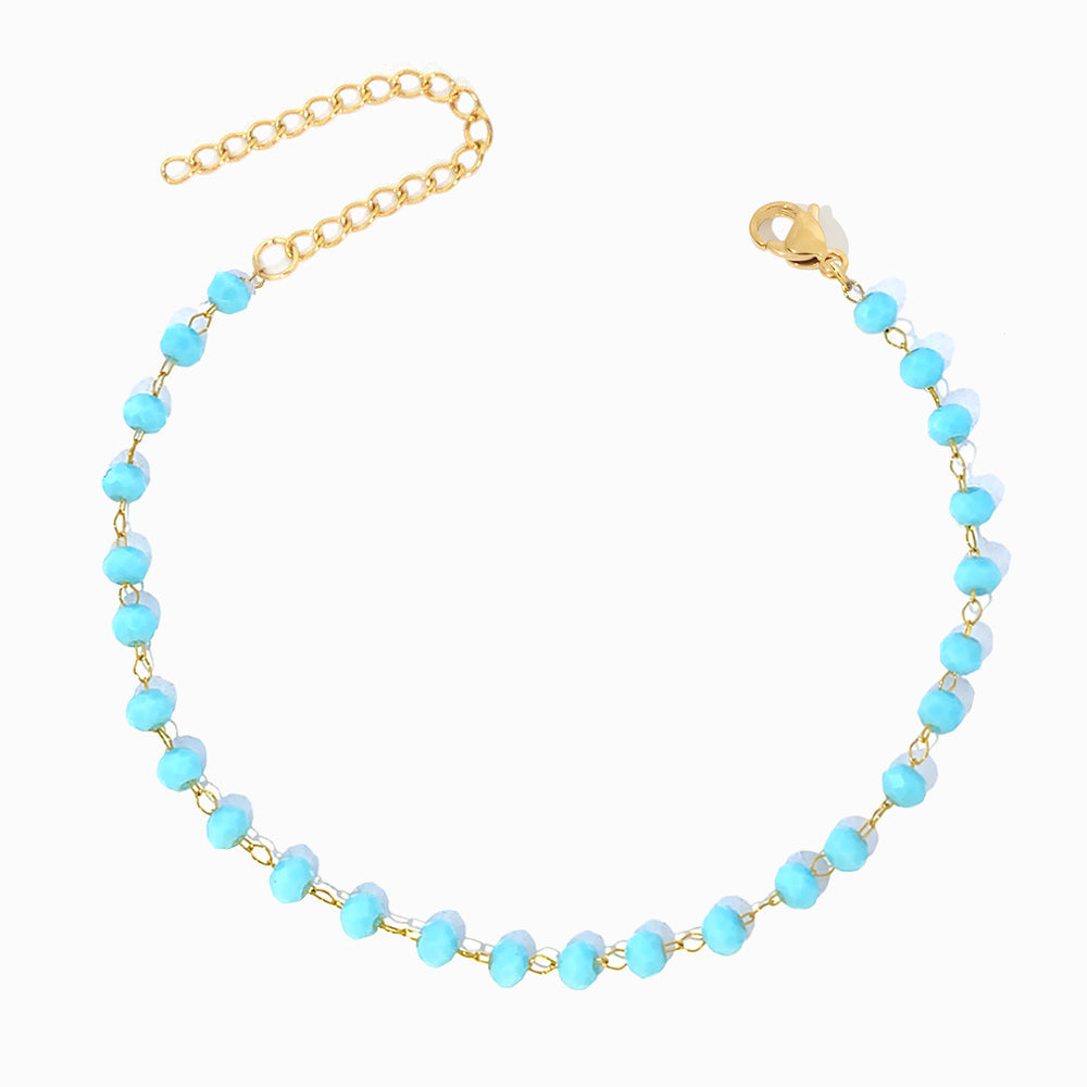 Pulseira de Pé com Cristal Azul em Aço Inoxidável