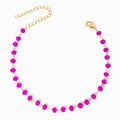 Pulseira de Pé com Cristal Rosa Choque em Aço Inoxidável