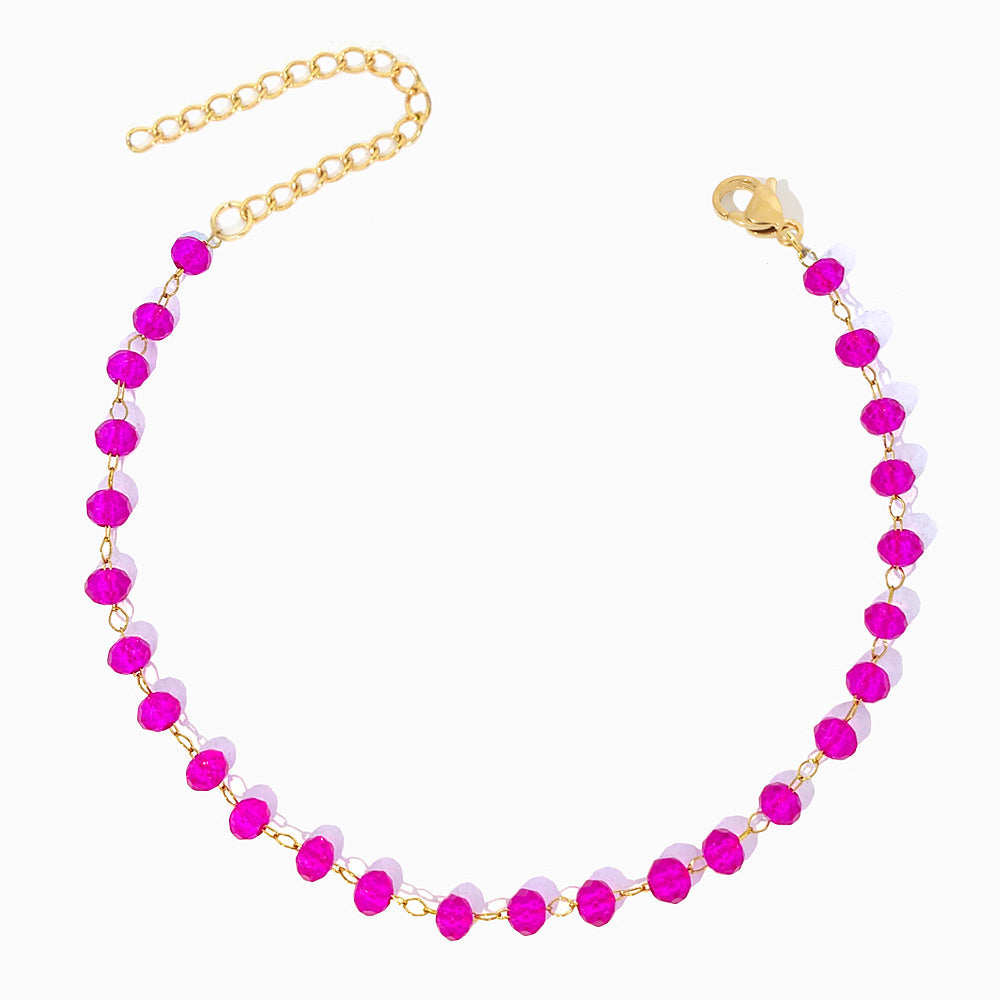 Pulseira com Cristal Rosa Choque em Aço Inoxidável