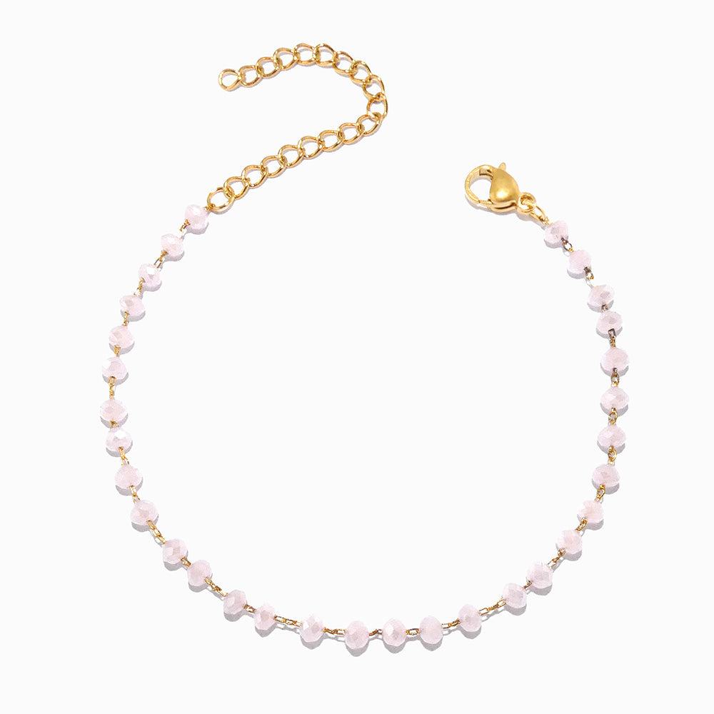 Pulseira com Cristal Rosa em Aço Inoxidável