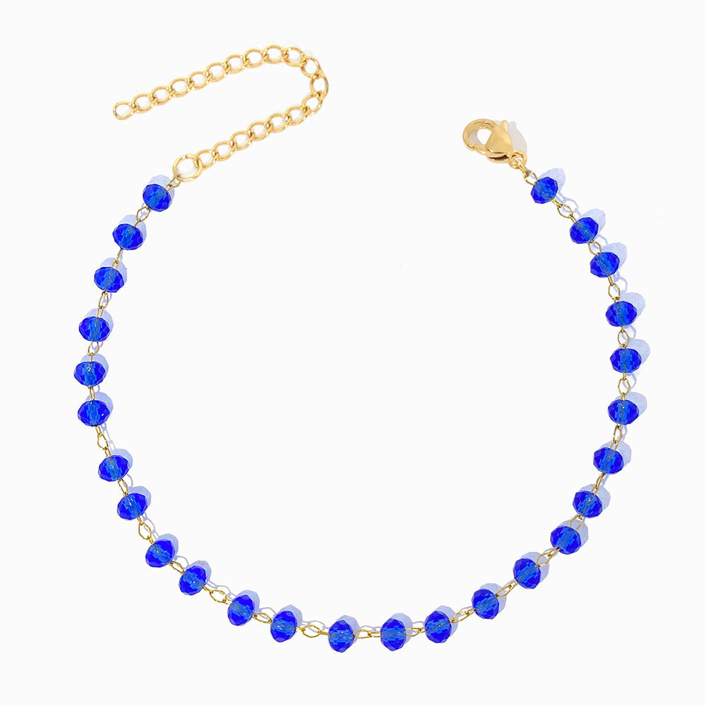 Pulseira de Pé com Cristal Azulão em Aço Inoxidável