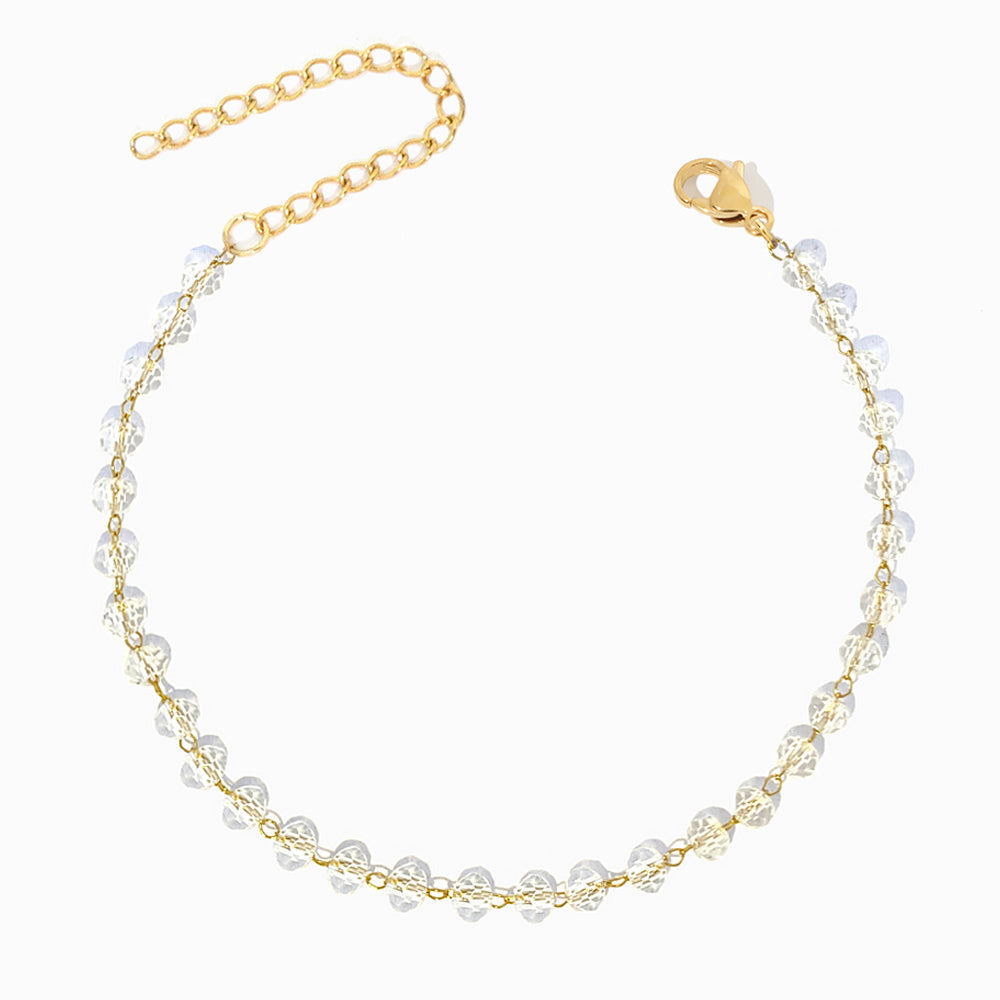 Pulseira de Pé com Cristal Transparente em Aço Inoxidável
