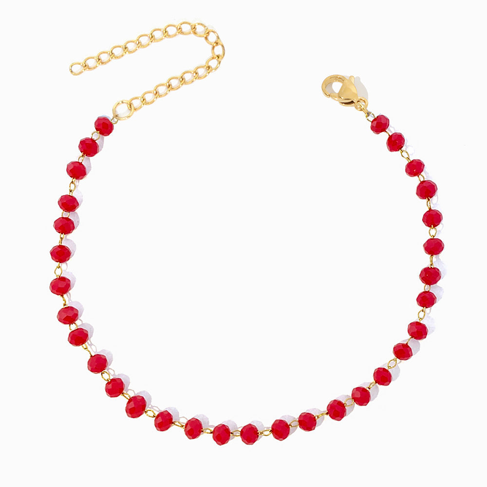 Pulseira com Cristal Vermelho em Aço Inoxidável