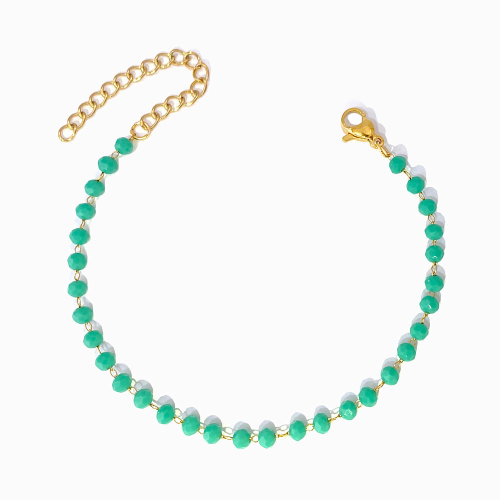 Pulseira de Pé com Cristal Verde em Aço Inoxidável