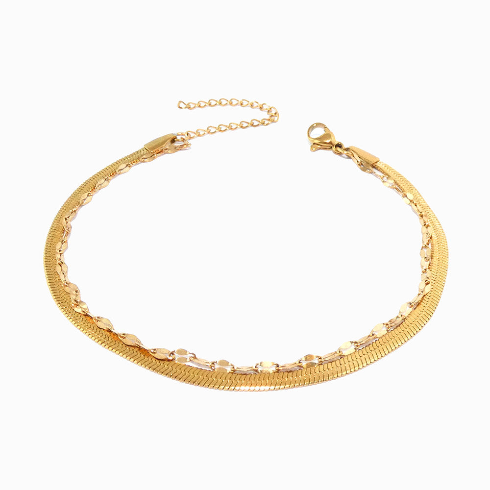 Pulseira de Pé Dupla em Aço Inoxidável 18+6cm