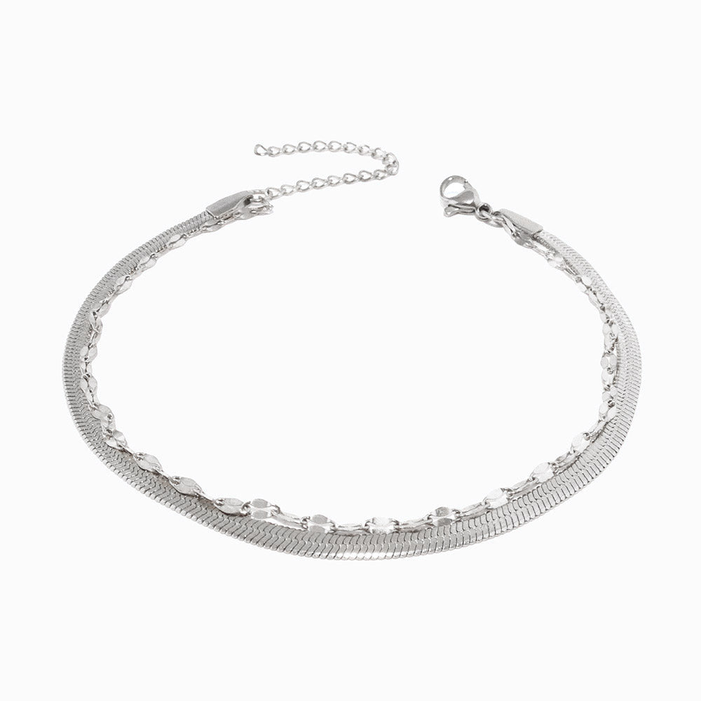 Pulseira de Pé Dupla em Aço Inoxidável 18+6cm