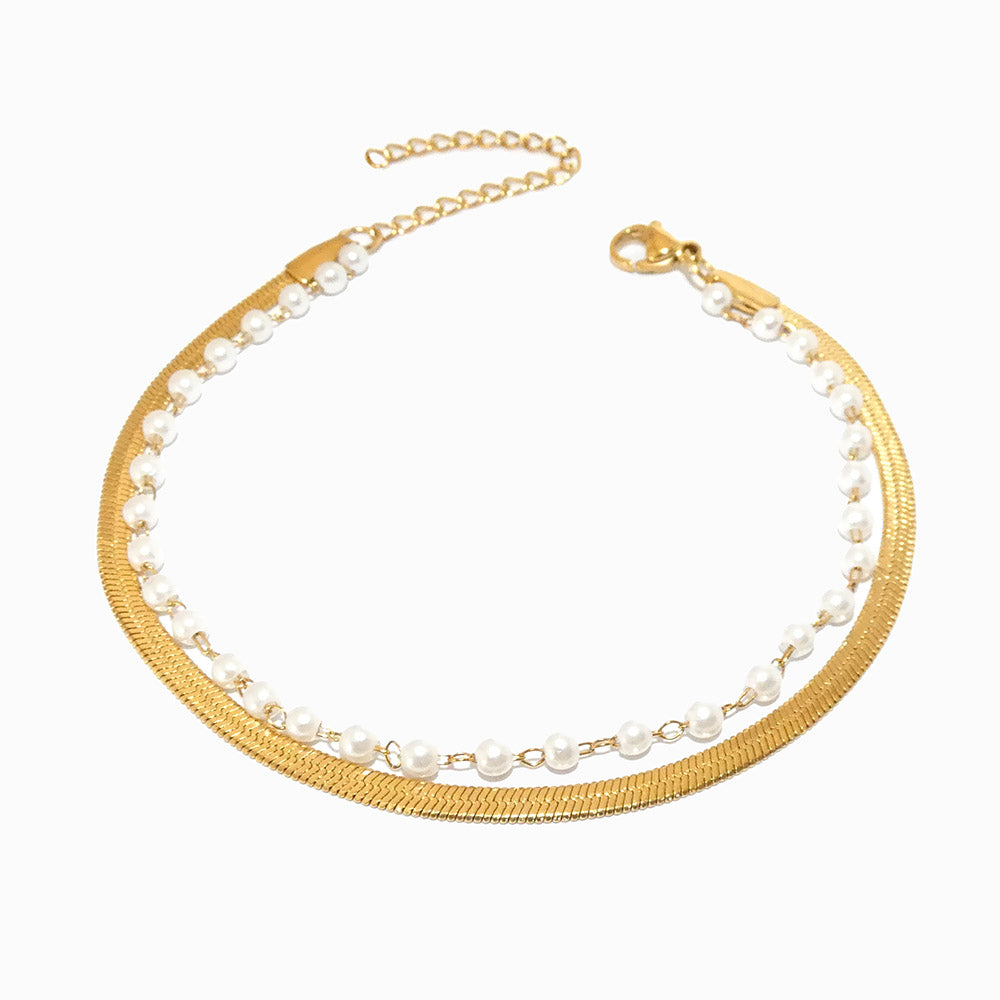 Pulseira de Pé Dupla em Aço Inoxidável 18+6cm