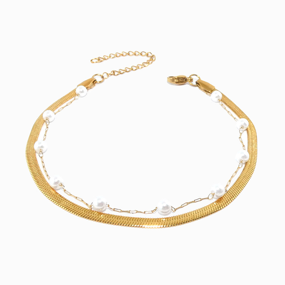 Pulseira de Pé Dupla em Aço Inoxidável 18+6cm