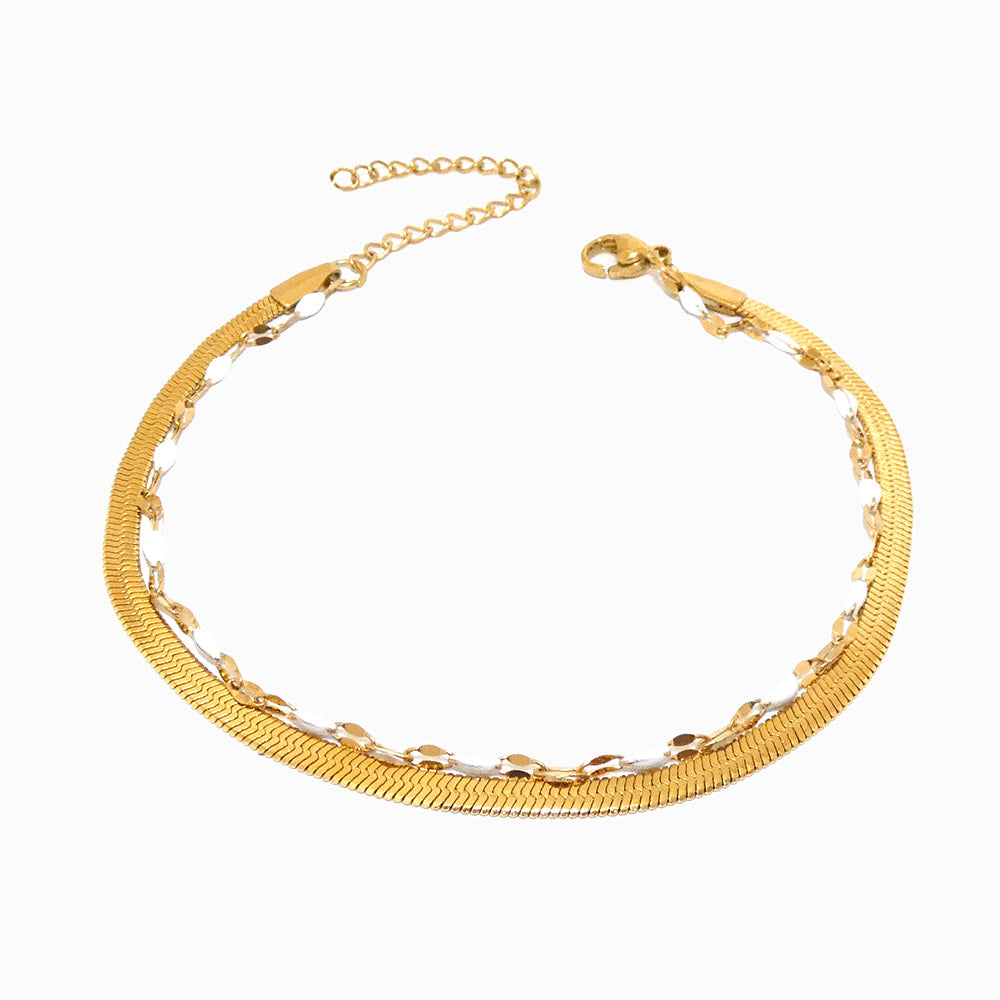 Pulseira de Pé Dupla em Aço Inoxidável 18+6cm