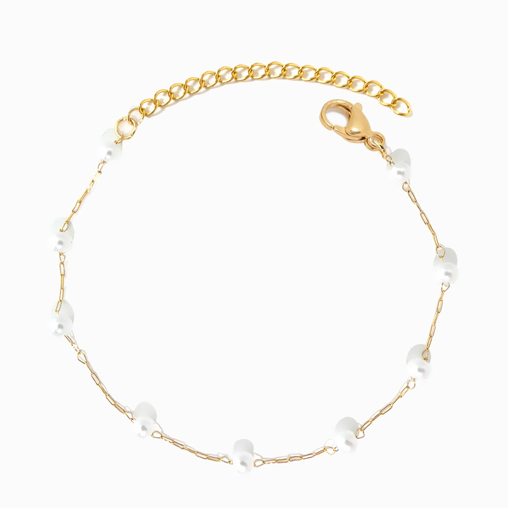 Pulseira de Pé com Pérolas em Aço Inoxidável