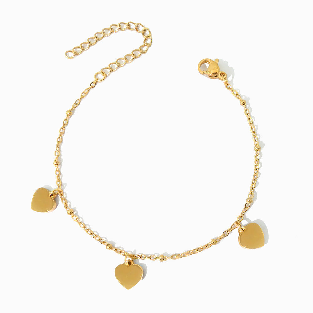 Pulseira Minimalista com Corações em Aço Inoxidável