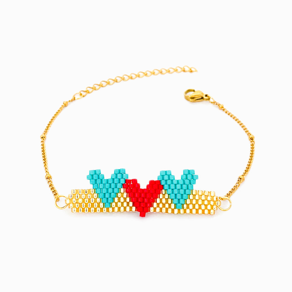 Pulseira Corações Miyuki em Aço Inoxidável