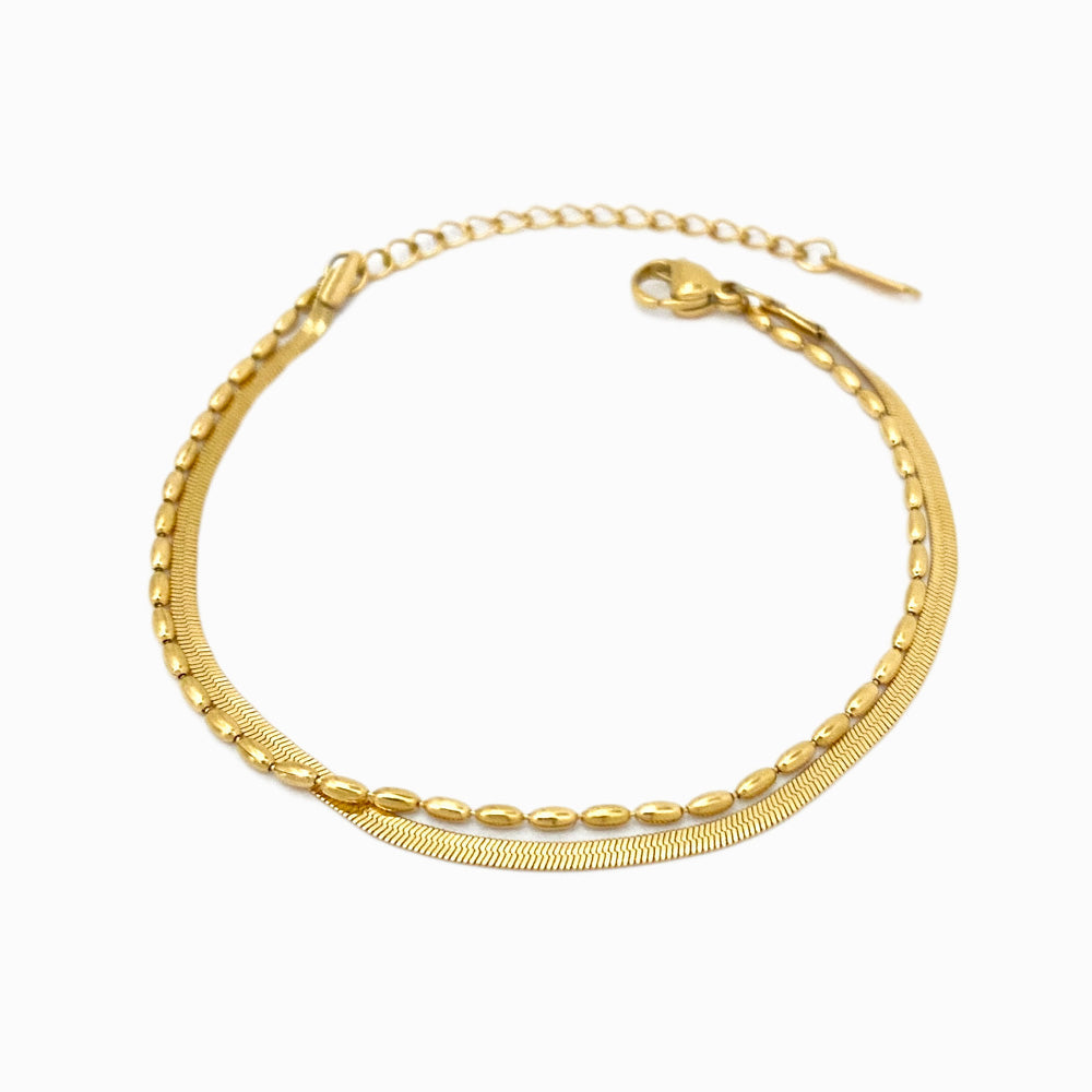 Pulseira Dupla Malha Snake em Aço Inoxidável