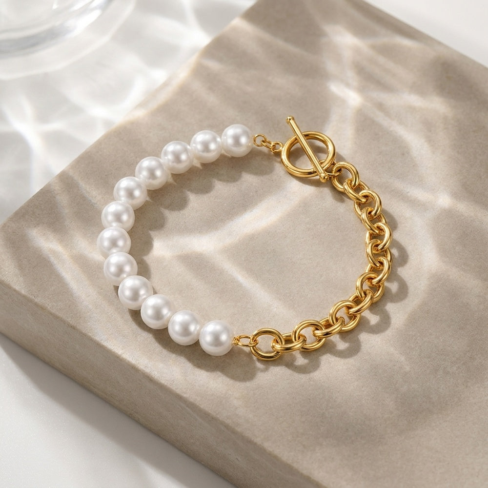 Pulseira com Pérolas em Aço Inoxidável