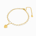 Pulseira Dupla de Pé Coração - Aço Inoxidável com Pérola